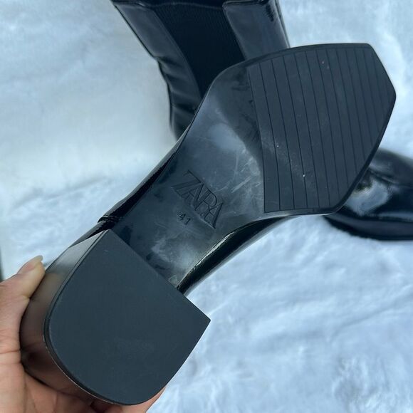 ZARA Black Patent Leather Ankle Boots - Picture 9 of 11